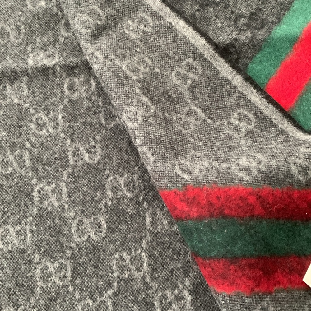 💝💝💝GUCCI UNISEX AUTHENTIC NEW Wool Monogram Web Scarf black/green/red💝💝💝 - Picture 8 of 9